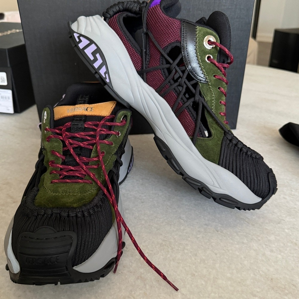 Versace Trigreca Sneakers‎ Mens Green Burgundy Purple 1016711 EU 45 US 12 - Picture 8 of 16